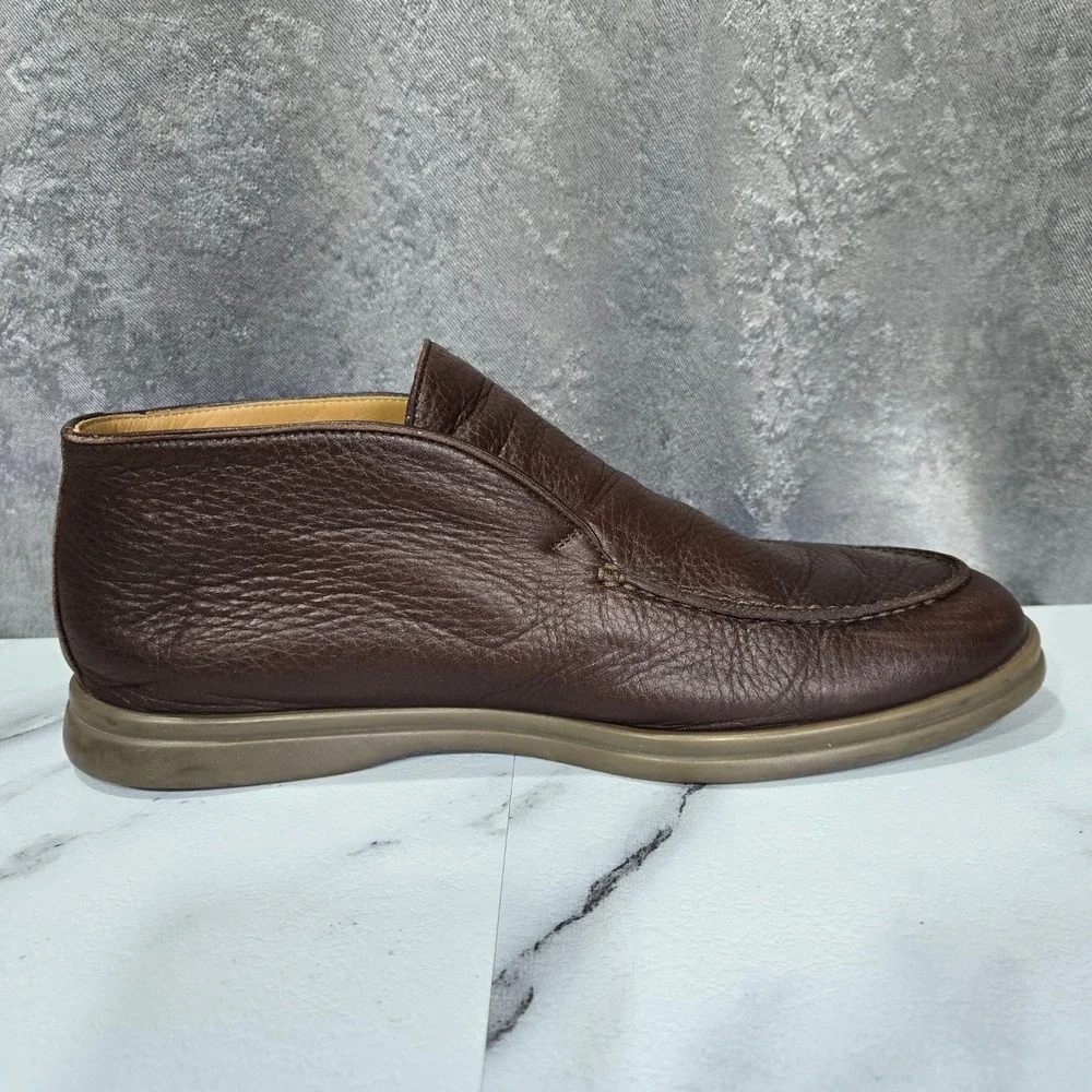 Loro Piana Open Walk Ankle Boots Mens 40/7 Brown Deerskin Leather Slip On Chukka